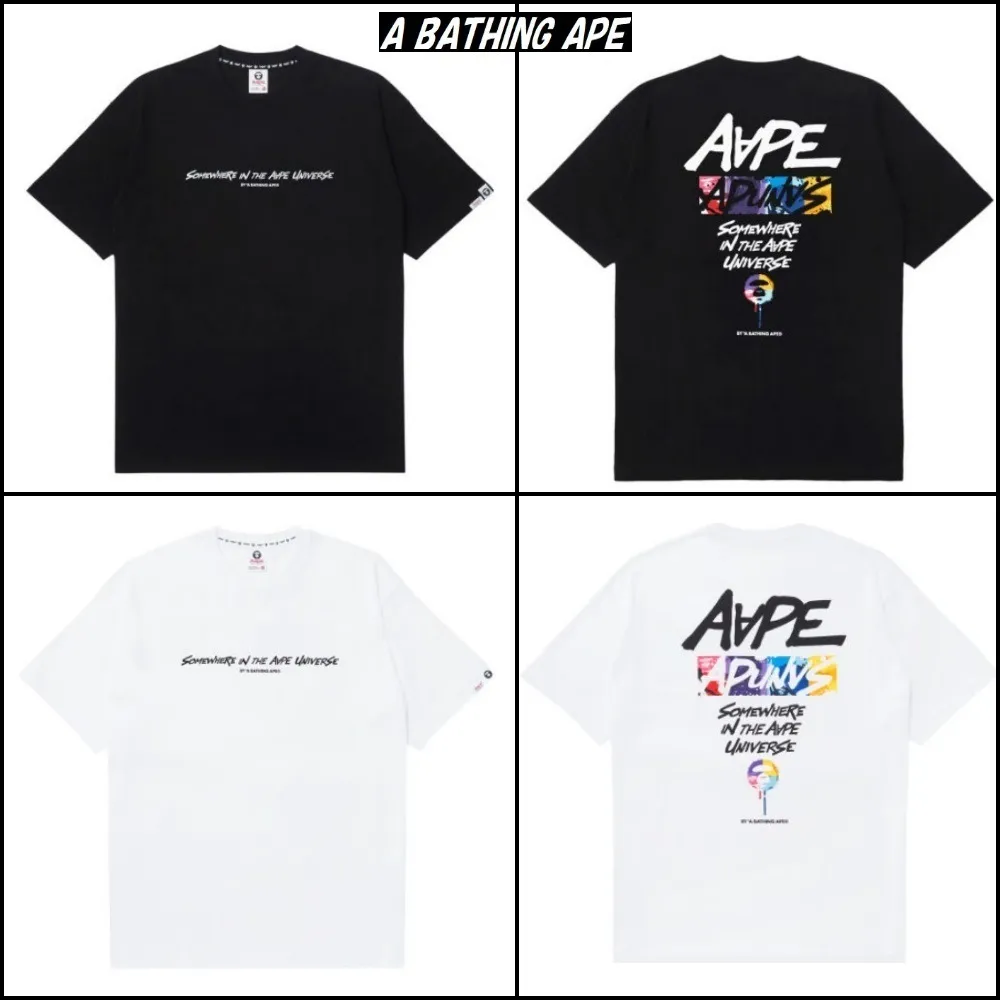 A BATHING APE  |Crew Neck Pullovers Cotton Short Sleeves Logo