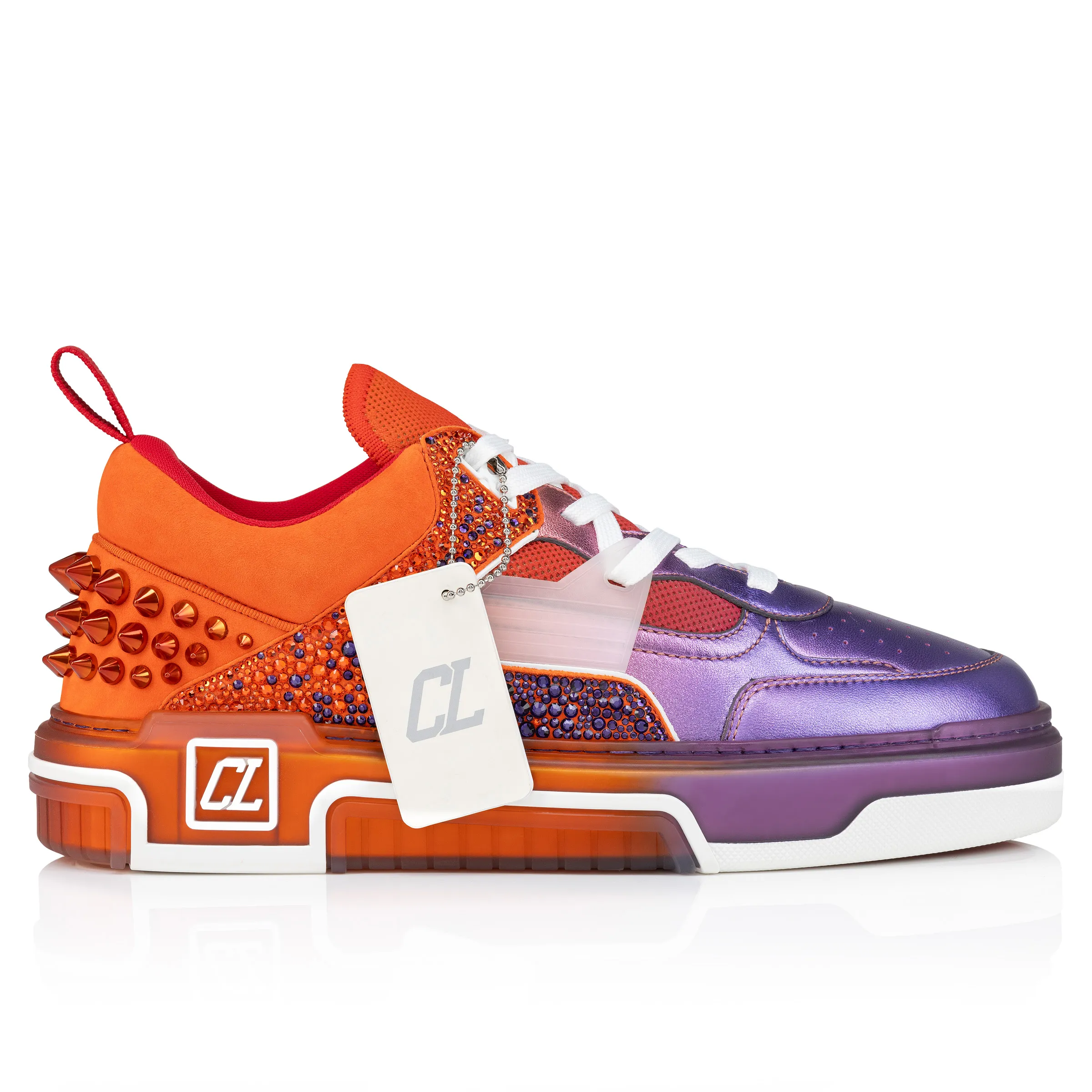 Astroloubi Strass Sneakers - Licorne laminated nappa leather, suede, strass and calf leather - Multicolor