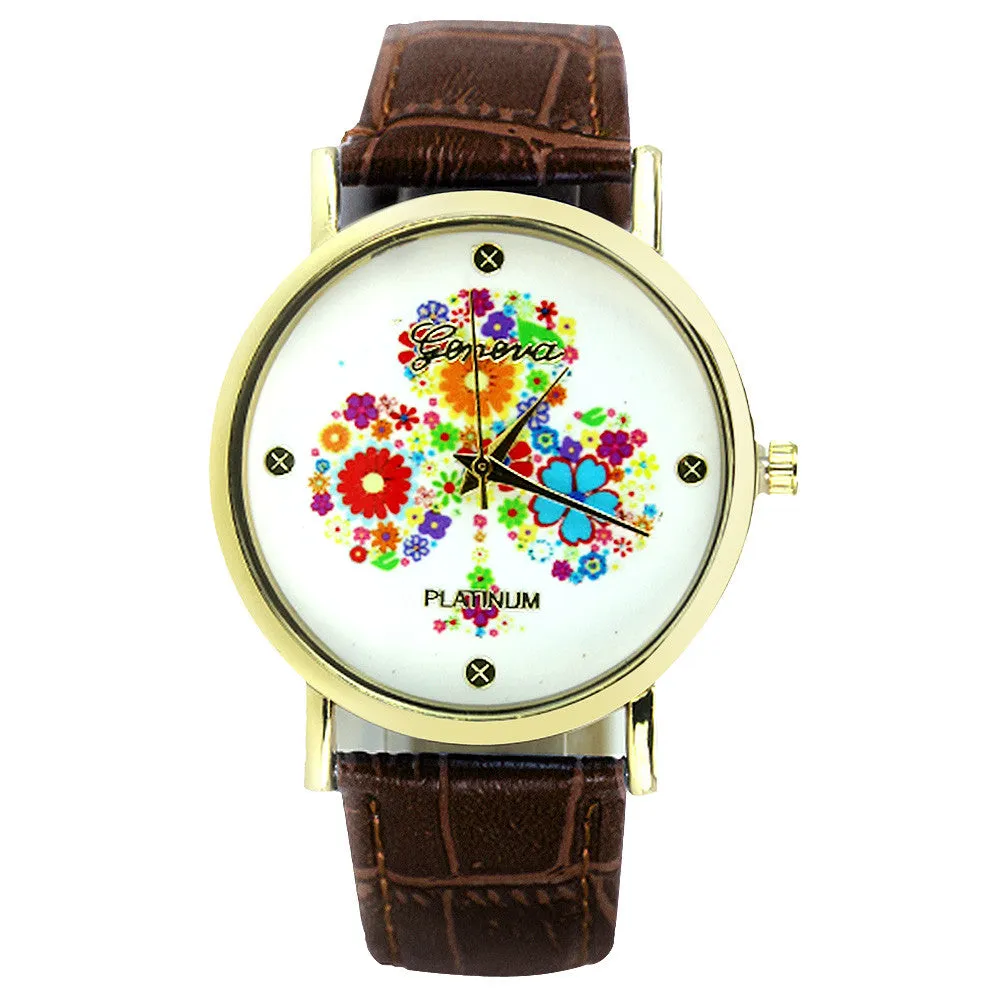 Best Selling Women Watch Simple Dial Leather Casual Watch Analog Quartz Wristwatches Relo printed clock