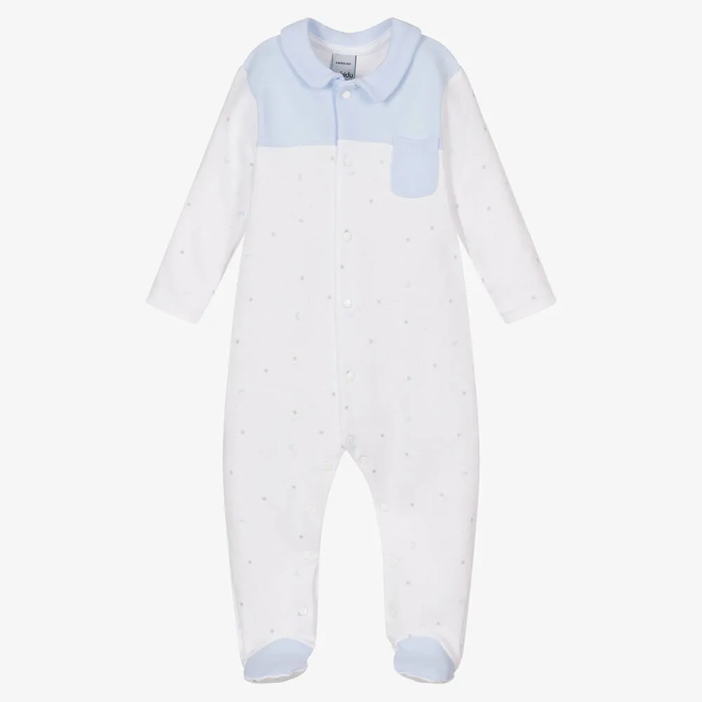 Boys White & Blue Cotton Night Sky Babygrow