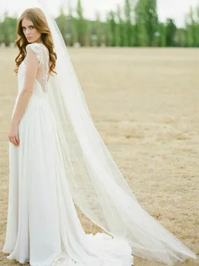 Cathedral Comb Wedding Veil White Tulle 1 Tier Cut Edge Bridal Veil