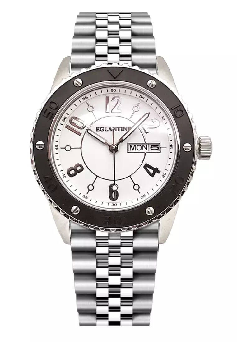 EGLANTINE EGLANTINE® DAY/DATE Unisex Steel Quartz Watch, White dial, Day-Date, Steel Bracelet