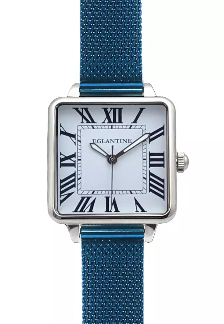 EGLANTINE EGLANTINE® La Parisienne - 1 watch + 2 bracelets (Blue Steel / Leather), Quartz movement, White Dial with 12 Roman Num
