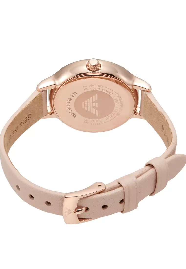 Emporio Armani Emporio Armani Women's Analog Watch ( AR80069SET ) - Quartz, Rose Gold Case, Round Dial, 12 MM Pink Leather 