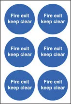 Fire exit keep clear 65mm dia - sheet of 6