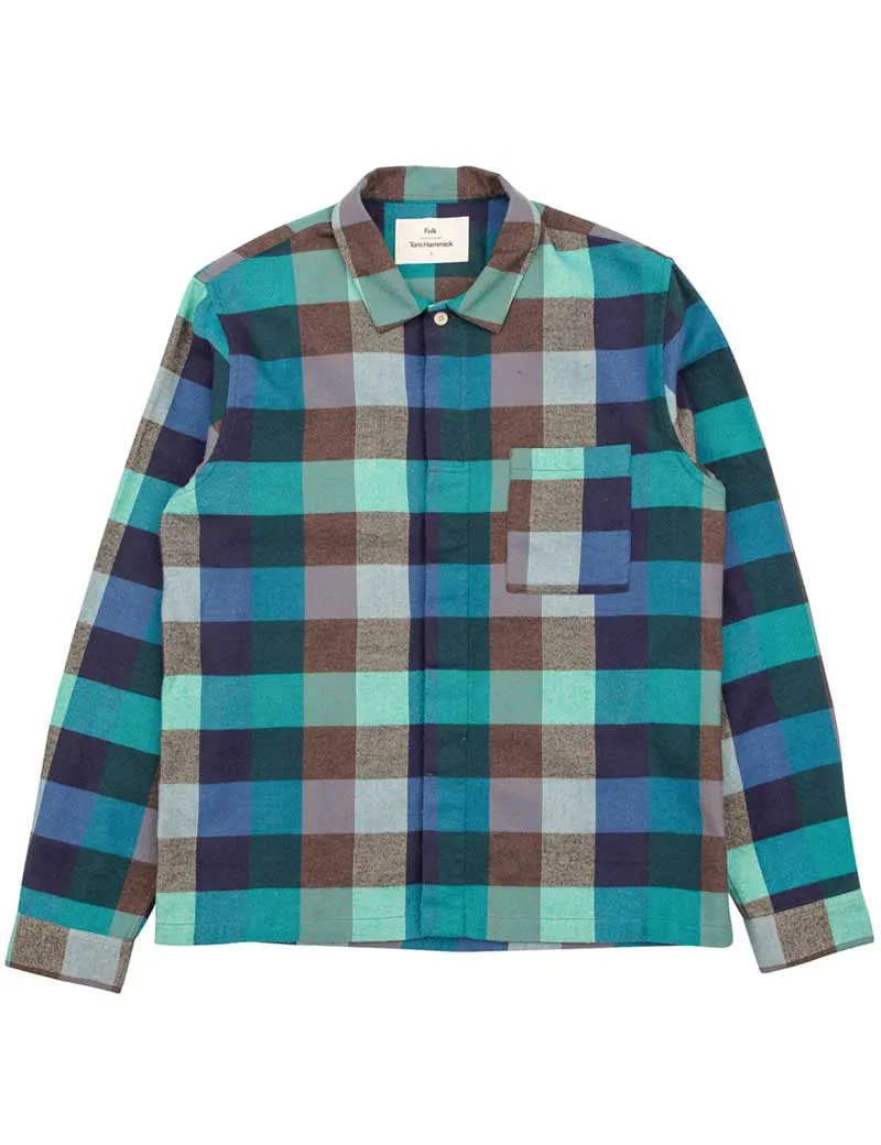 Folk X Tom Hammick Patch Shirt Blue Green Flannel Check