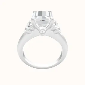 Knife Edge Band with Round Sidestone Trio Engagement Ring With Accent Diamond Head