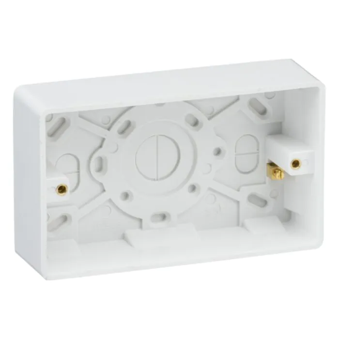 Knightsbridge Curved Edge Pattress Box With Earth Terminal 2 Gang White 35mm