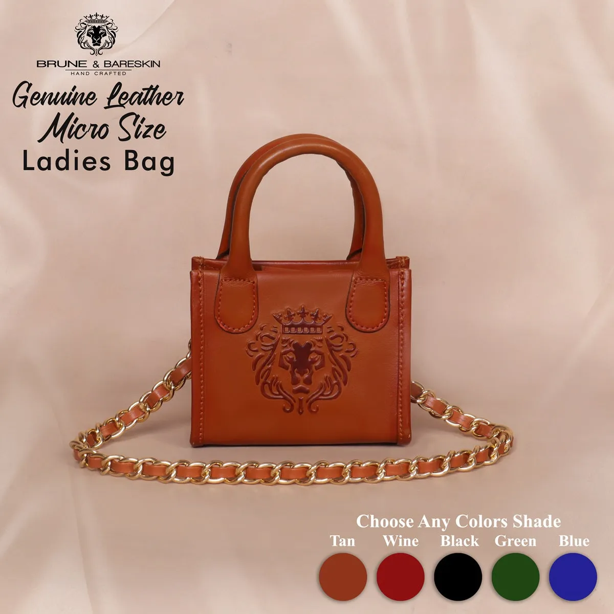 Micro Sized Hand Bag in Tan Genuine Leather