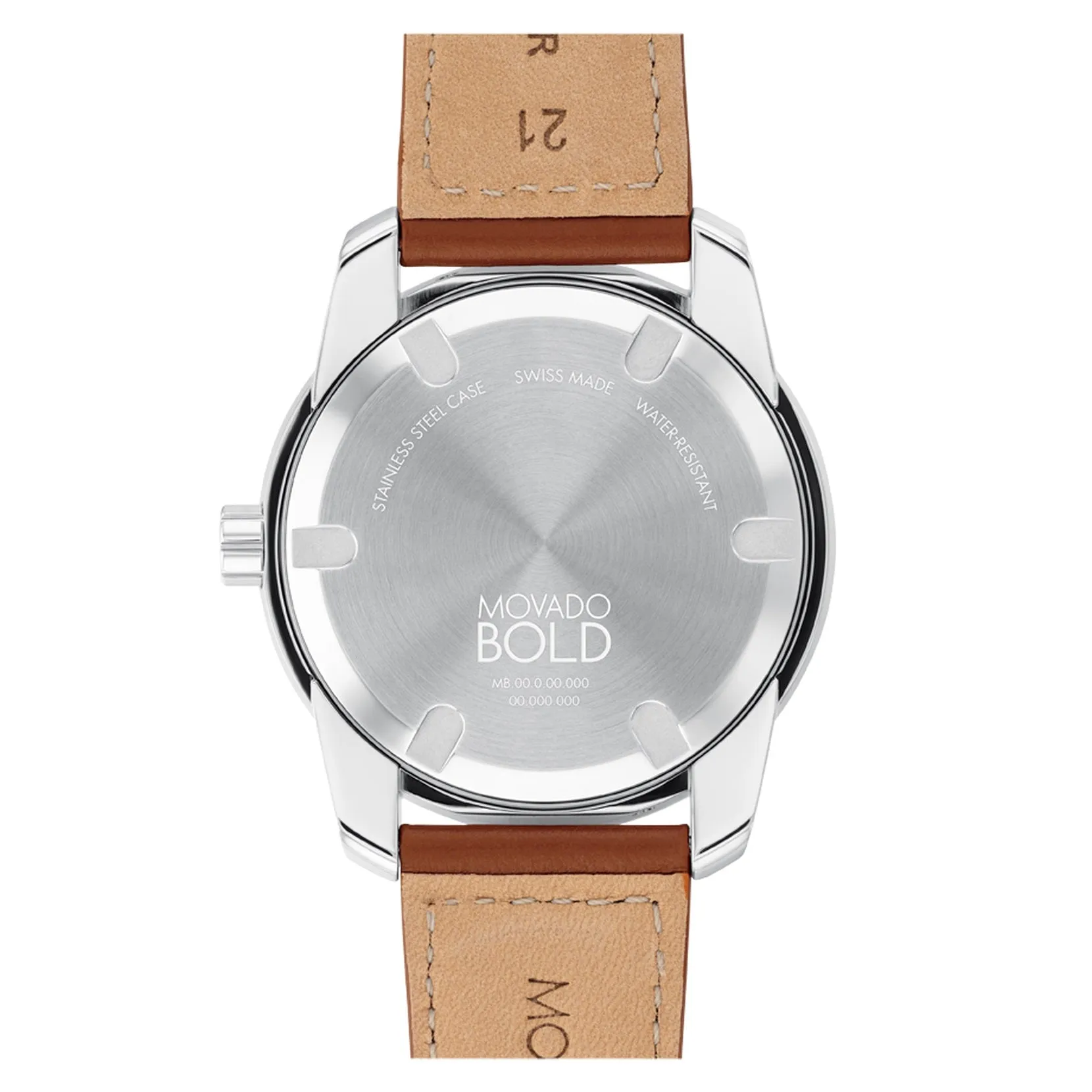 Movado Bold Verso Mens Stainless Steel Blue Dial Brown Leather Strap Watch
