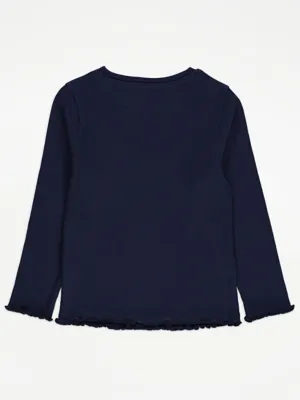 Navy Ribbed Lettuce Edge Long Sleeve Top | Kids | George at ASDA