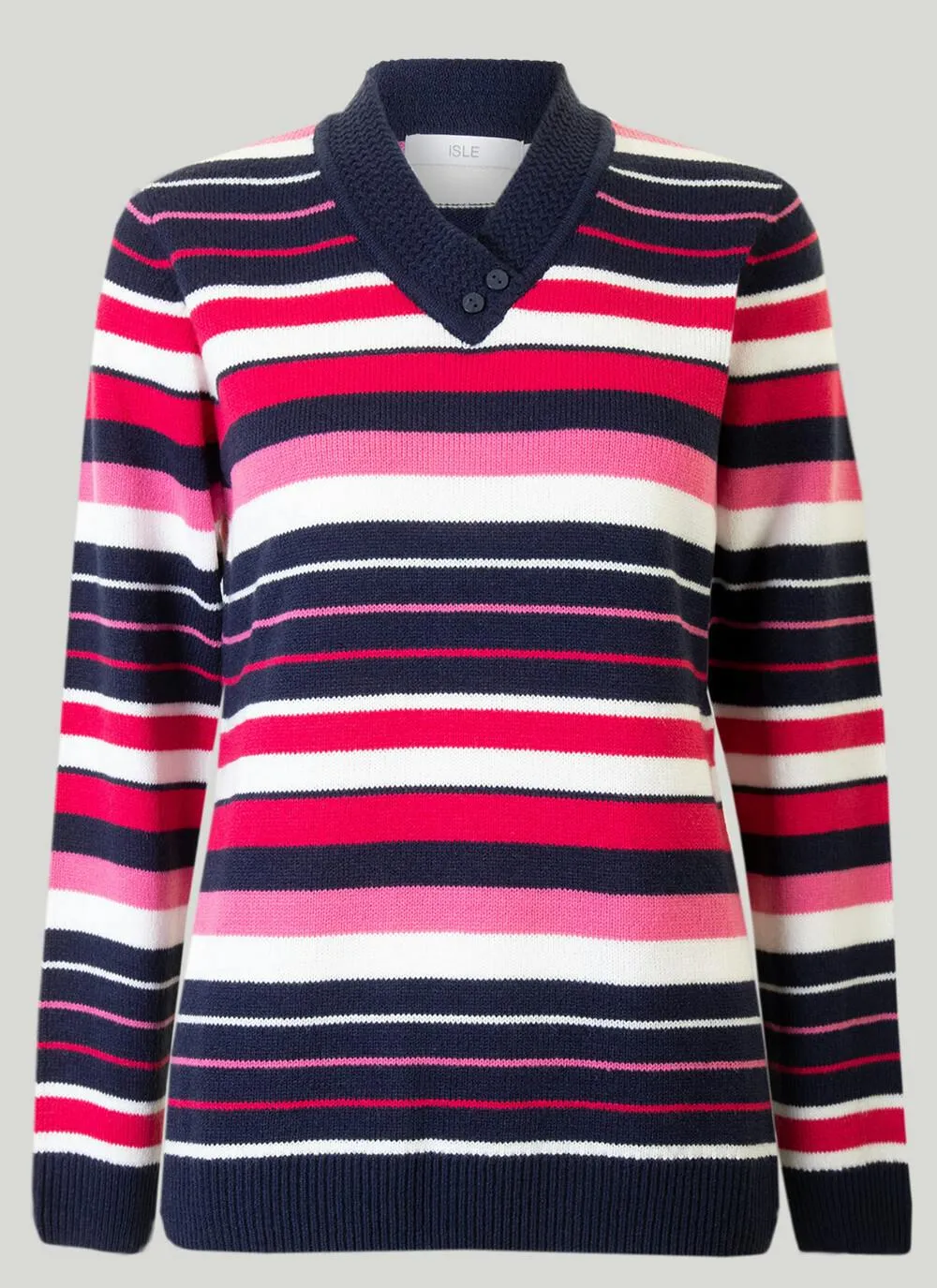 Pink V Neck Striped Jumper