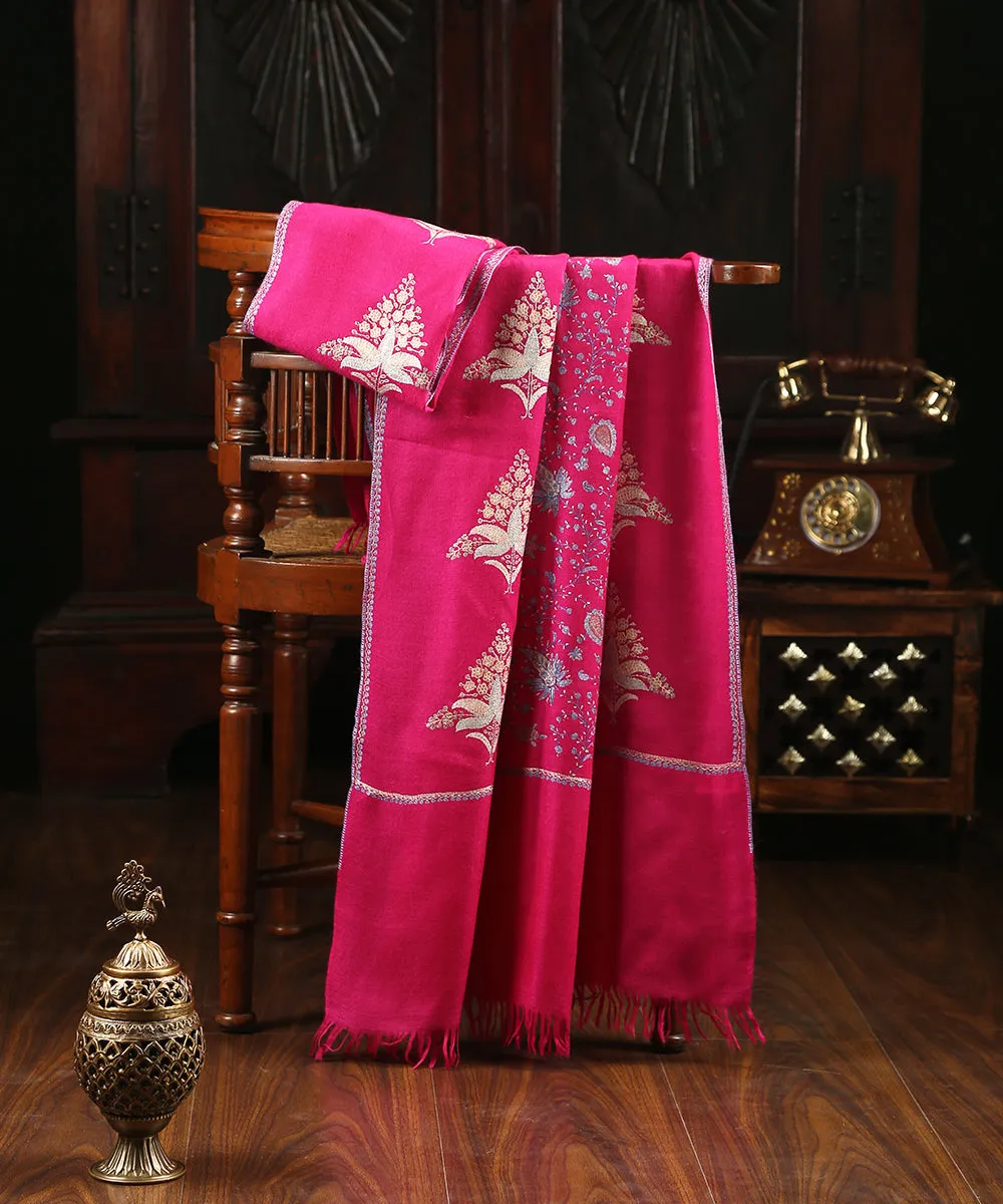 Rani Pink Floral Boota Handwoven Pure Pashmina Stole