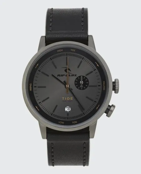 Rip Curl Drake Tide Dial Leather Watch in Black