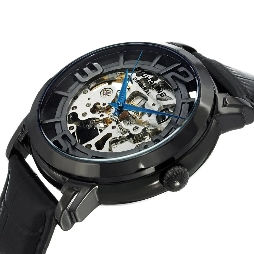 Stuhrling Winchester 44 Automatic Black Dial Leather Strap Men's Watch