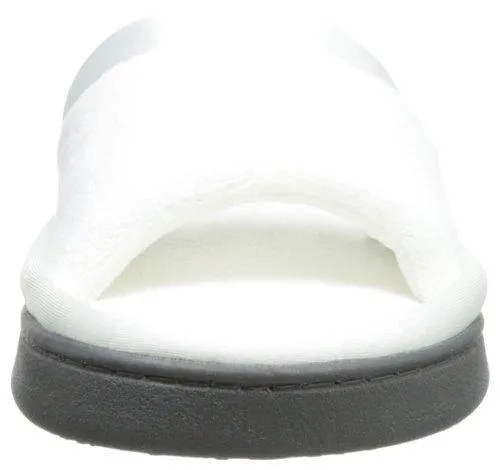 Totes isotoner Women's Microterry Slide Slipper with Satin Trim, White, 7.5/8
