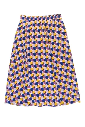 Tucker - Purple, Navy & Yellow Geometric Print Silk Maxi Skirt Sz L