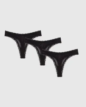 Understatement Multipack Thong Mesh Lace Trim Black